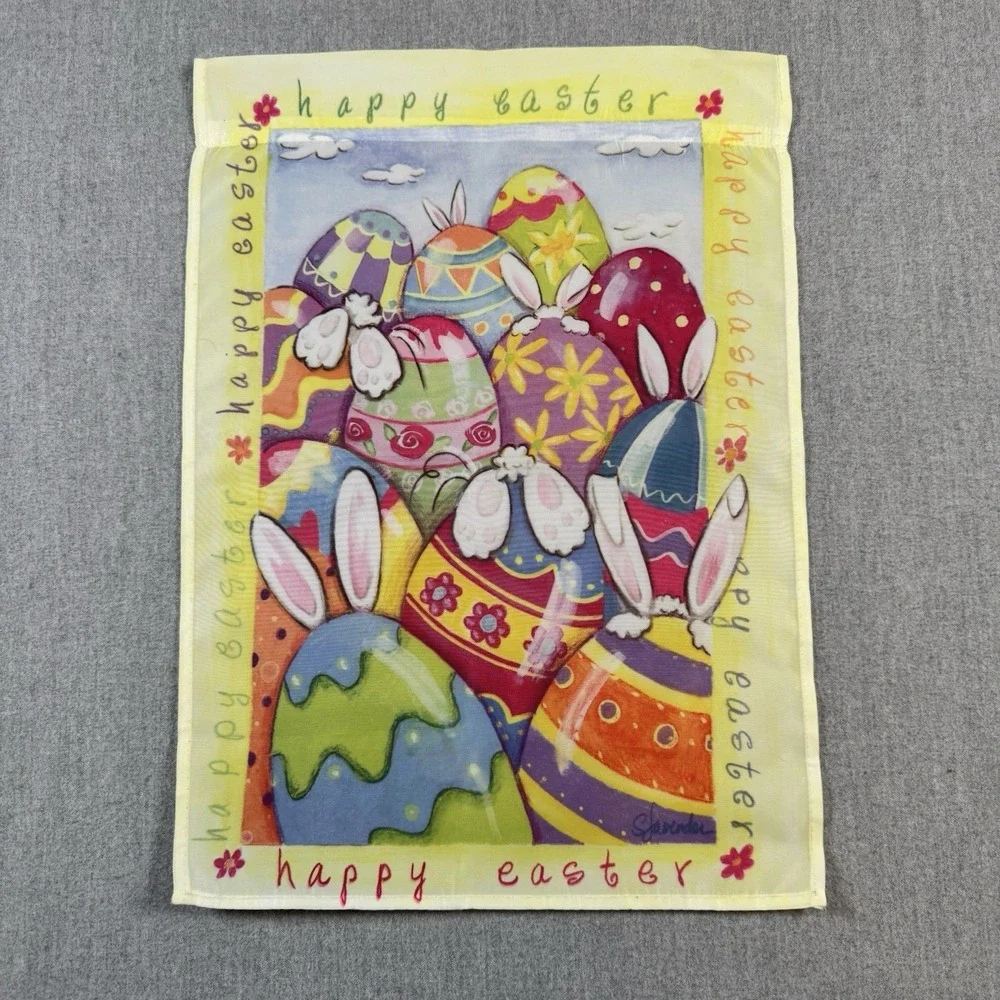 Easter House Flag Bunny & Eggs Egg Hunt Humor Yellow 12 X 17 Inch S.‎ LAVENDER